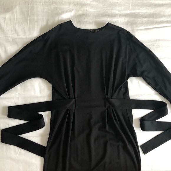 Massimo Dutti Long Black Dolman Sleeve Dress with Waist Ties - Picture 3 of 10